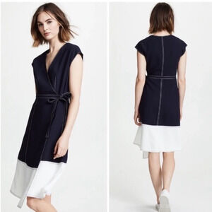 JOIE MAHESA NAVY BLUE COLORBLOCK WRAP DRESS